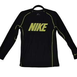 Nike Dri-FIT Long Sleeve Training Shirt Athletic Top‎ Black Yellow Large